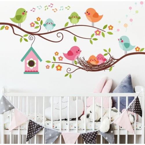 Branches Birds Small House Birds Nest Wall Stickers Childrens Bedroom Study Decoration Wall Stickers