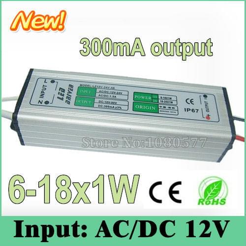2pcs Waterproof AC/DC12V 6w 7w 9w 10w 12w 15w 18w LED driver 300mA 6-18x1W Constant Current drivers For LED Lighting