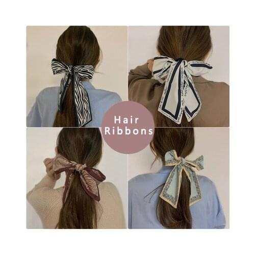 High Quality Simple Print Silk Hair Ribbons Hair Bands Scarf Women Elegant Plaid Stripe Ornament Party Casual Hair Accessories