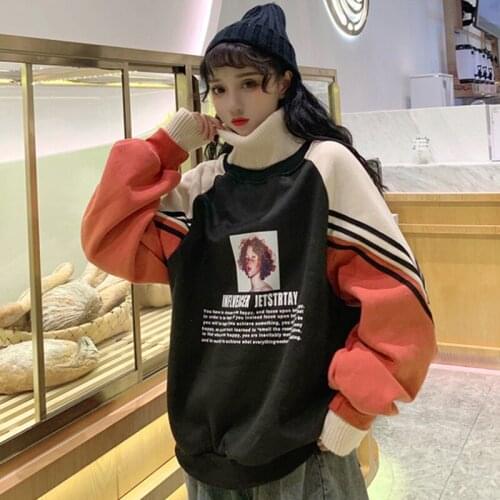 Women Streetwear Turtleneck Sweatshirt Print Pullovers Female Oversized Harajuku Swearter