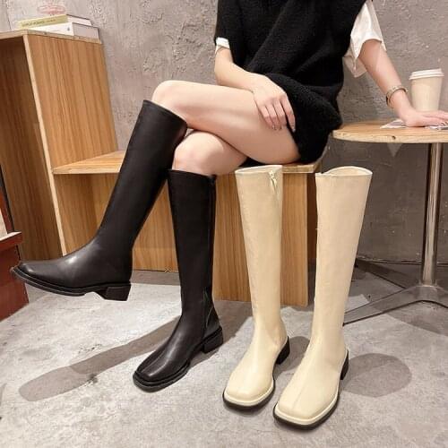 High-top womens autumn/winter 2021 new style Korean square toe thick-heel long knight boots