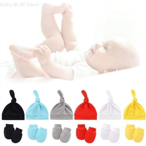1 Set Baby Anti-scratching Gloves Knotted Hat Set Newborn Mittens Warm Beanie Cap Kit Infants Shower Gifts