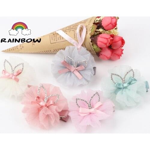 1pcs Fashion Rabbit Ear Flower Lace Bowknot Hairpins Children Girls Hair Clips Decoration Handmade Barrettes Accessory Headwear