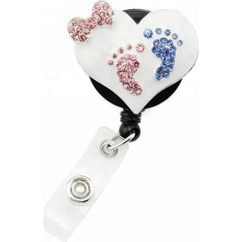 10pcs/lot white heart foot nurse Retractable Id badge holder