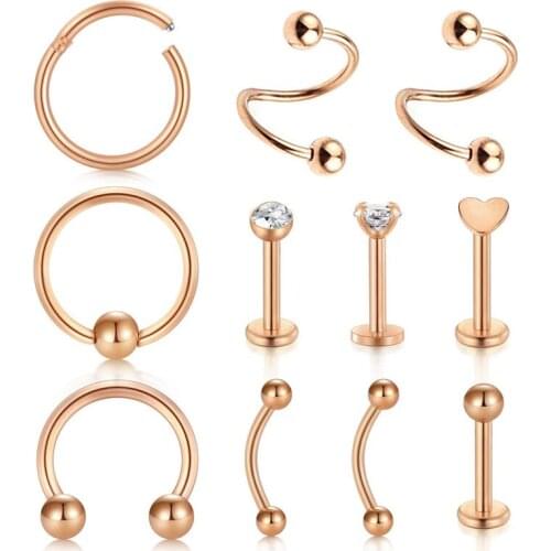 16G Nose Rings Stainless Steel Tragus Helix Cartilage Daith Rook Earrings Spiral Twisted Barbell Eyebrow Ring Piercing Jewelry