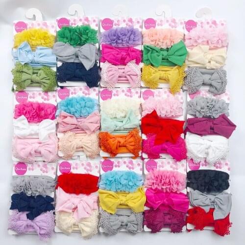 3pcs/Set Elastic Chiffon Flower Headbands For Baby Girls Hair Accessories Baby Girls Bows Nylon Solid Color Turban Hair Band