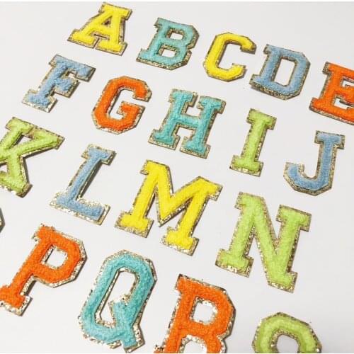 1Set Towel Embroidered Letters Iron On Patch Applique Diy Name Badge Alphabet Sequins Patches For Kid Clothing Bags Accessories