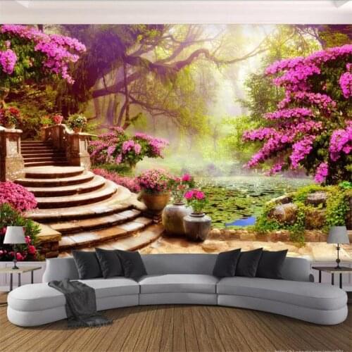 Wellyu Custom Large Wallpaper papel de parede 3D Photo Murals Garden Trees Landscape 3d Living Room Bedroom Backdrop wallpaper