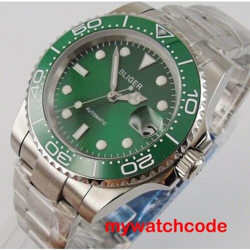 40mm bliger green dial Japan NH35 Movement Luminous Automatic Mens Watches Top brand luxury Relogio Masculino