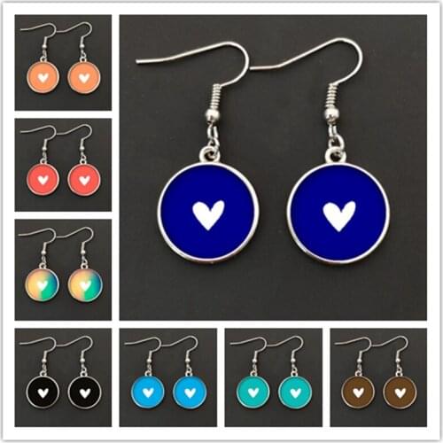 Color round glass earrings, round love pattern dome flat back base tray DIY earrings, fashion jewelry decoration