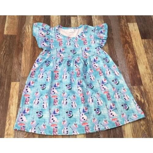 Kids Clothing Clothing Cute Snowman Baby Girl Summer Flutter Blue Dress