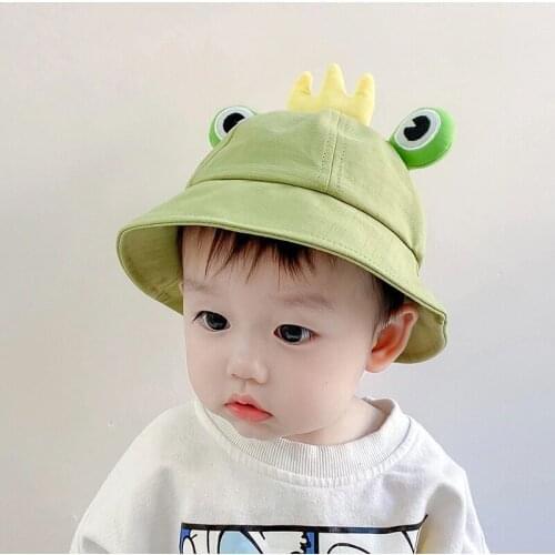 Childrens cap For Boy Spring Cute Crown Frog Hat Girl Panama Beach Sun Sunshade Caps Infant Toddler Outdoor Basin Hats 6 Months