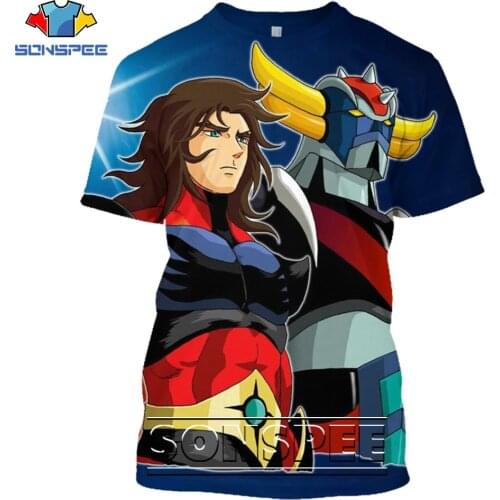 SONSPEE Vintage Anime Goldorak Shirt 3D Printing Men Womens Summer Fashion Man Nostalgia Punk Robot Oversize Tshirt Kids Top