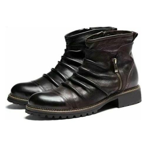 Leather Boots Men Shoes Retro Zipper Ankle Booties Breathable Footwear Comfortable Fashion Simplicity Casual 2020