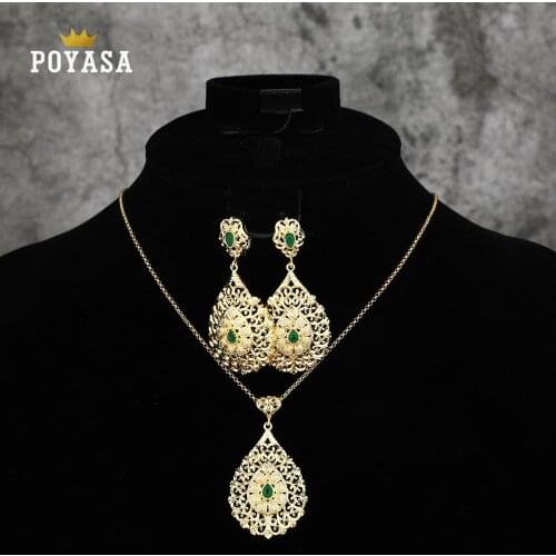 Moroccan Caftan wedding gold jewelry set for women green stone fashion jewelry set copper high quality jewelry set