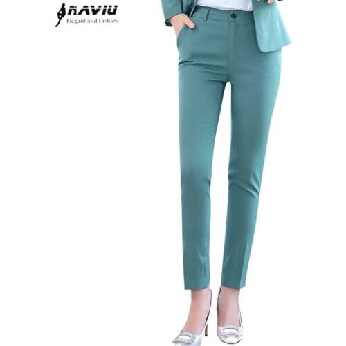2020 New Spring Fashion Light Green Ankle-Length Pants Office Ladies Slim Mid Waist Pencil Trousers Pink Bottom