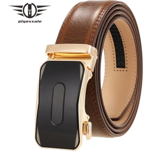 Plyesxale Luxury Brand Cowhide Belt Genuine Leather Designer Automatic Buckle Belts For Men New Trendy Cinturon Hombre B711