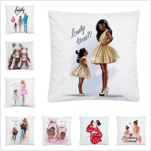 Super Mom Kid Cartoon Pattern Soft Short Plush Cushion Cover Pillowcase Home Sofa Car Decoration Pillowcase45X45 Cm