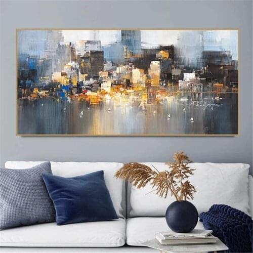 Rain Boat City Building Posters and Prints Pictures Abstract Scenery Painting on Canvas Wall Art Cuadros for Living Room Decor