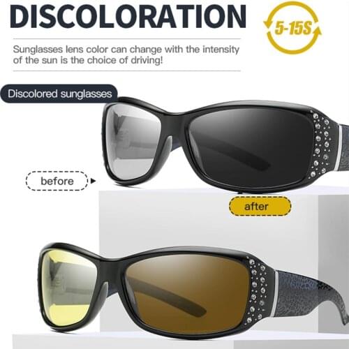 New Retro Women Sunglasses Polarized Driving Photochromic Day Night Vision Goggle Glasses with Diamond Women UV400 Eyewear S8846