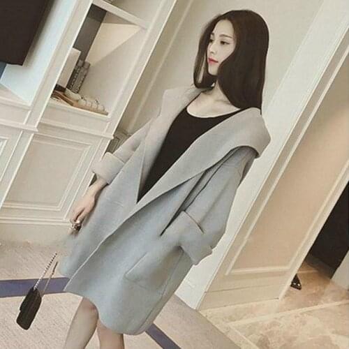 Autumn Winter Coat Women Loose Lapel Casual Long Sleeve Warm Cashmere Wool Coat Solid Color Jacket