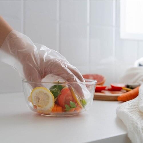200pcs Plastic Disposable Gloves PE Food Glove Transparent Thickened Gloves Catering Boxe Removable Gloves Kitchen Accessories