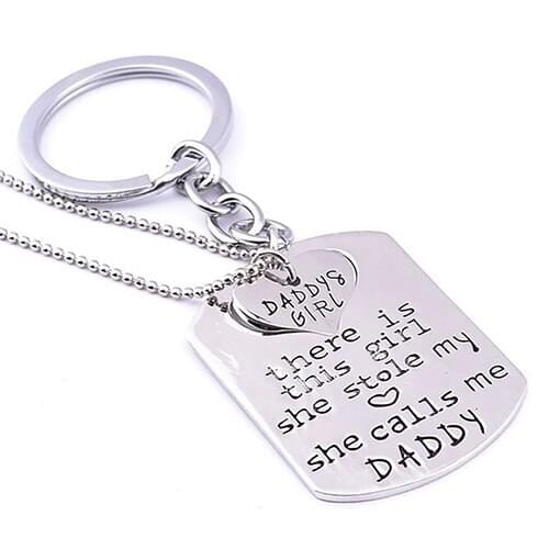 Daddy and Girl Love Heart Letters Pendant Necklace Keyring Set Key Chain Jewelry
