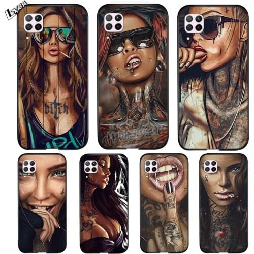 Silicone Cover Sexy Sleeve Tattoo Girl For Huawei P Smart Z S Plus 2019 2020 Nova 2i 2 Lite 3 3e 4 4e 5 5i 5T 7i Phone Case