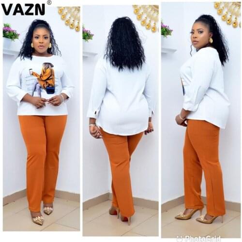 VAZN 2021 Hot Sales Office Lady Mature High-end Nature Daily Sweet Designer Full Sleeve Long Pants Slim Women 2 Piece Set