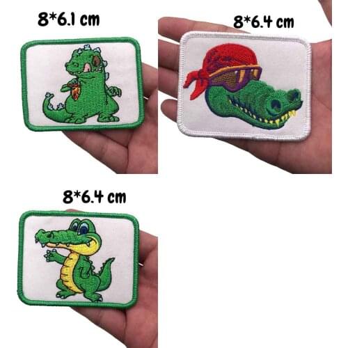 Cute crocodile punk rock embroidered biker motorcycle patches for vest hat jeans