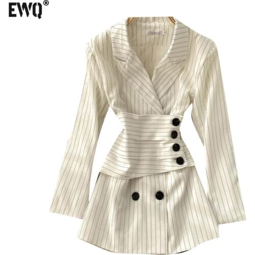 [EWQ] Sweet Long Sleeve Women Trend Coat Feminino Loose Notched Neck Office Lady Black Striped Blazer 2021 Autumn 16W74601