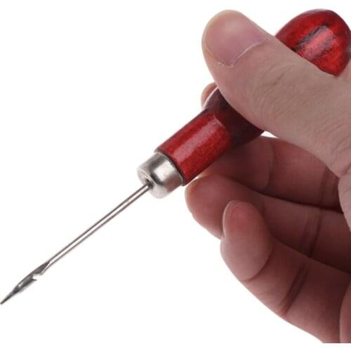 1pc New Jewelry Awl Repair Tools Stainless Steel Wood Handle Bead Punches Sewing Pliers