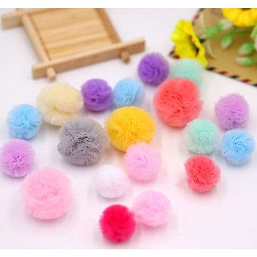 200Pcs/lot 20-35mm Colorful Elastic Mesh Flower Ball for Sewing on Scarf Shoes Hats Fur DIY Headwear Hair Clip Bow ,200Yc19670