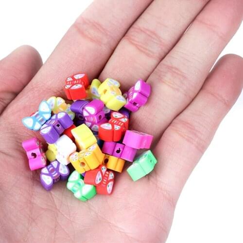 50/100Pcs Polymer Clay Beads Mixed Color Polymer Clay Spacer Beads Butterfly Animal Printing Beads For Jewelry DIY Accesories