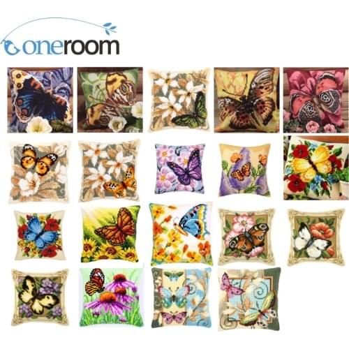 Butterfly DIY Acrylic Yarn Embroidery Pillow Tapestry Canvas Cushion Front Cross Stitch Pillowcase