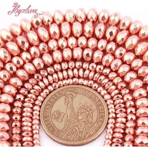 Rose Rondelle Hematite Spacer Beads Faceted Rose Hematite Stone Loose Beads for Women DIY Jewelry Making Necklace Bracelet 15"