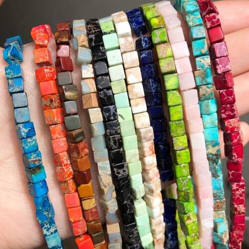4*4mm Natural Sea Sediment Snake Skin Picasso Jaspers Beads Square Loose Spacer Bead for DIY Jewelry Making Bracelet Accessories