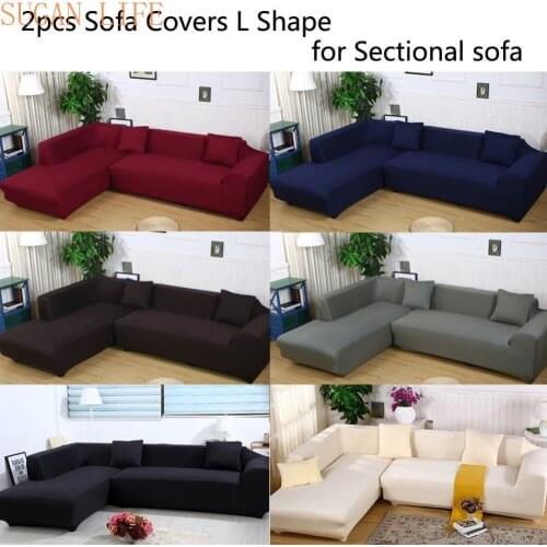 8colors Sofa Covers L Shape 2pcs (3+3seat) Slipcover Stretch Four Season Sofa Covers Furniture Protector Polyester Slipcovers