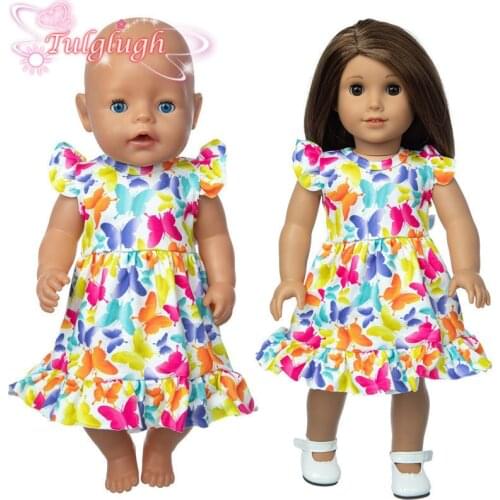 Colour Butterfly Dress Wear Fit 18 Inch American Doll Girl Toy 43 cm Baby New Born Doll Clothes Accessories