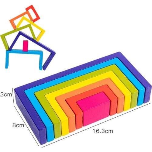 2020 14-18.3cm Wood Toy Square Wooden Rainbow Blocks Wooden Rainbow Stacker Accesseries Montessori Educational Toy Puzzle Toys