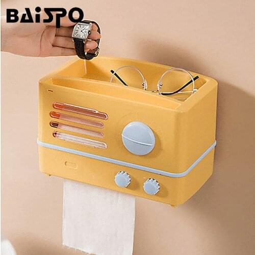 BAISPO Multifunction Roll Holder For Toilet Waterproof Toilet Paper Holder Portable Storage Box Punch Free Bathroom Accessories