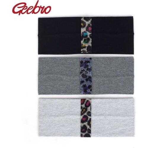Geebro Women Summer Fashion Crystal Leopard Headband For Hairbands Rhinestones Cotton Hair Band Girls Elastic Hair Accessories