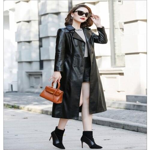 Leather Jacket Real Jacket New Arrival Jaqueta De Couro 2019 Autumn Pu Clothing Girls Long Paragraph Slim Coat Large Size Women