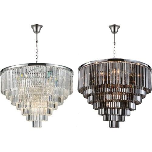 Retro Round Ceiling Chandelier Lamp LED 7-Tier Smoky Crystal Suspension Pendant Lighting Fixture Home Decor for Foyer Bedroom