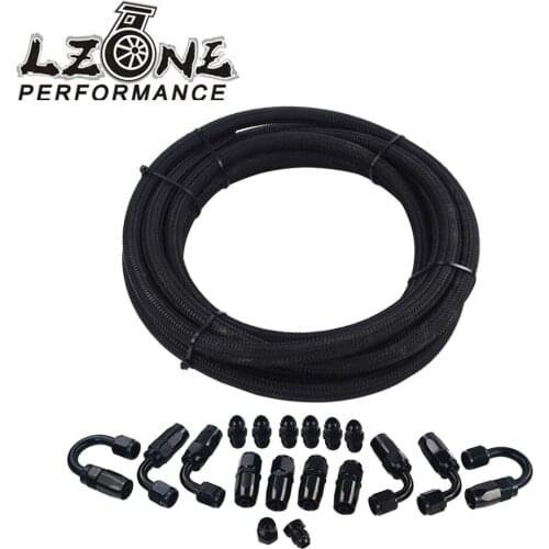 LZONE - AN6 Black Racing Hose Fuel Oil Line + Fitting Hose End Adaptor KIT JR7312+SL10AN6-BK