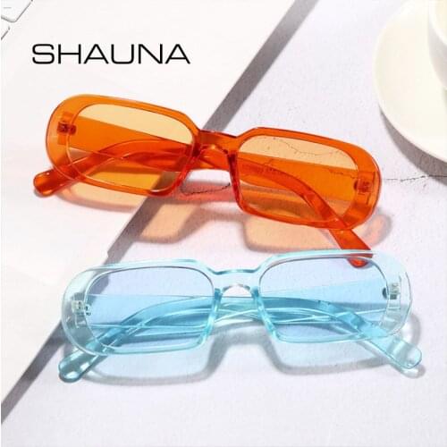 SHAUNA Vintage Small Rectangle Sunglasses Women Ocean Lens Eyewear Fashion Men Sun Glasses 80` Shades UV400
