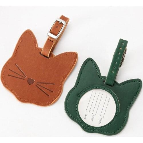 Fashion Leather Cat Head Suitcase Luggage Tag Name ID Address Label Bag Handbag Pendant Travel Accessories