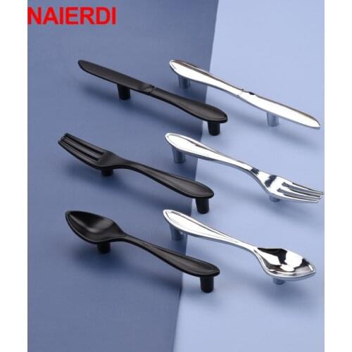 NAIERDI 76mm Zinc Alloy Cabinet Handles Spoon Fork Knife Cupboard Handles Kitchen Drawer Knobs Novelty Furniture Handle