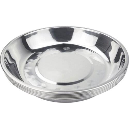 New Diameter Silver Tone Stainless Steel Fruit Dessert Dinner Coffee Servies Tray Food Round Plates Sweets Dish Tableware P4T8