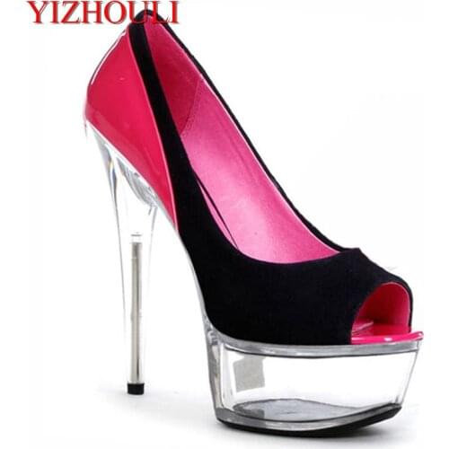 Sexy pure color transparent crystal princess single shoes high with sexy temptation fish mouth 15 cm prop shoes